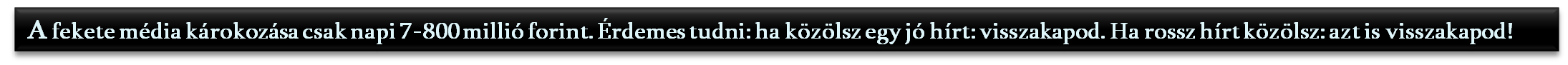 A fekete m&eacute;dia k&aacute;rokoz&aacute;sa csak napi 7-800 milli&oacute; forint. &Eacute;rdemes tudni: ha k&ouml;z&ouml;lsz egy j&oacute; h&iacute;rt: visszakapod. Ha rossz h&iacute;rt k&ouml;z&ouml;lsz: azt is visszakapod!